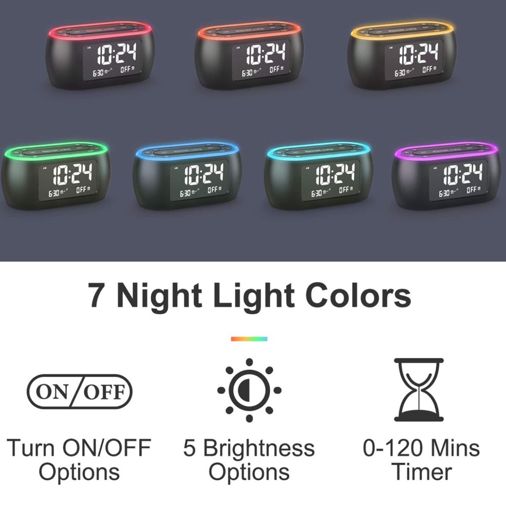 New Glow Small Alarm Clock Radio for Bedrooms with 7 Color Night Light - Picture 2 of 8
